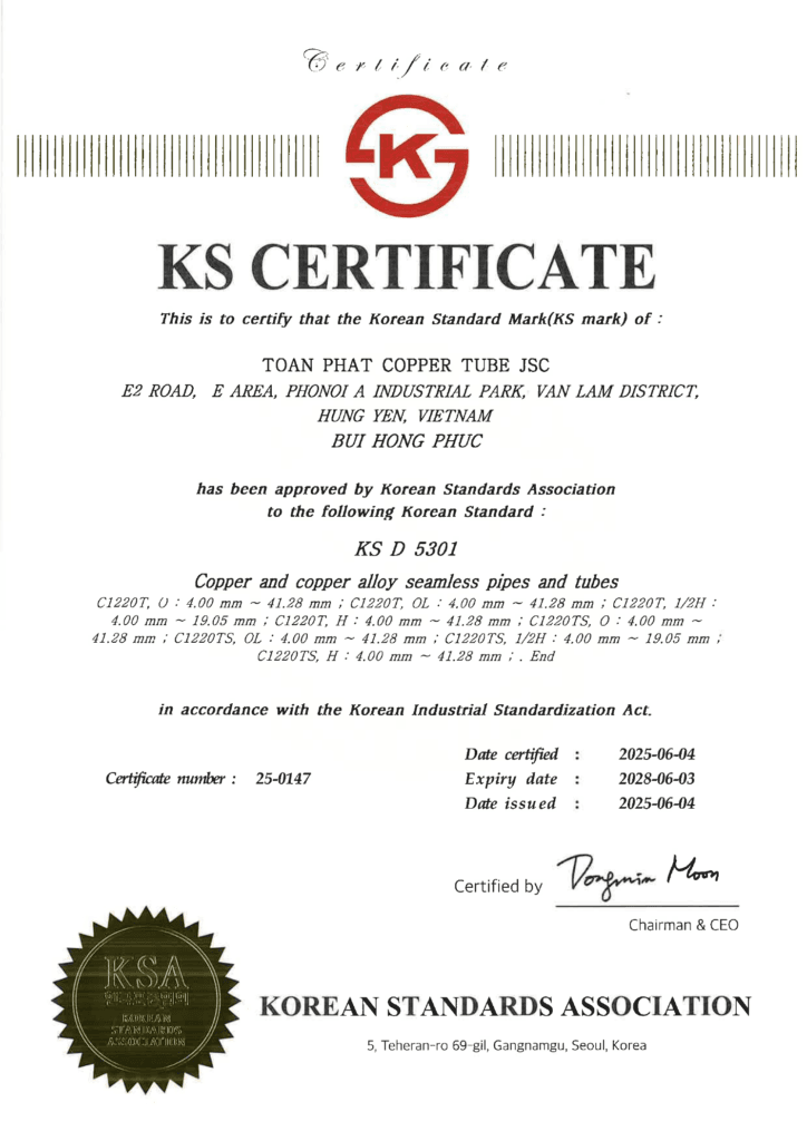 Ruby Copper – A Reliable Supplier of KS D 5301 Copper Tubes